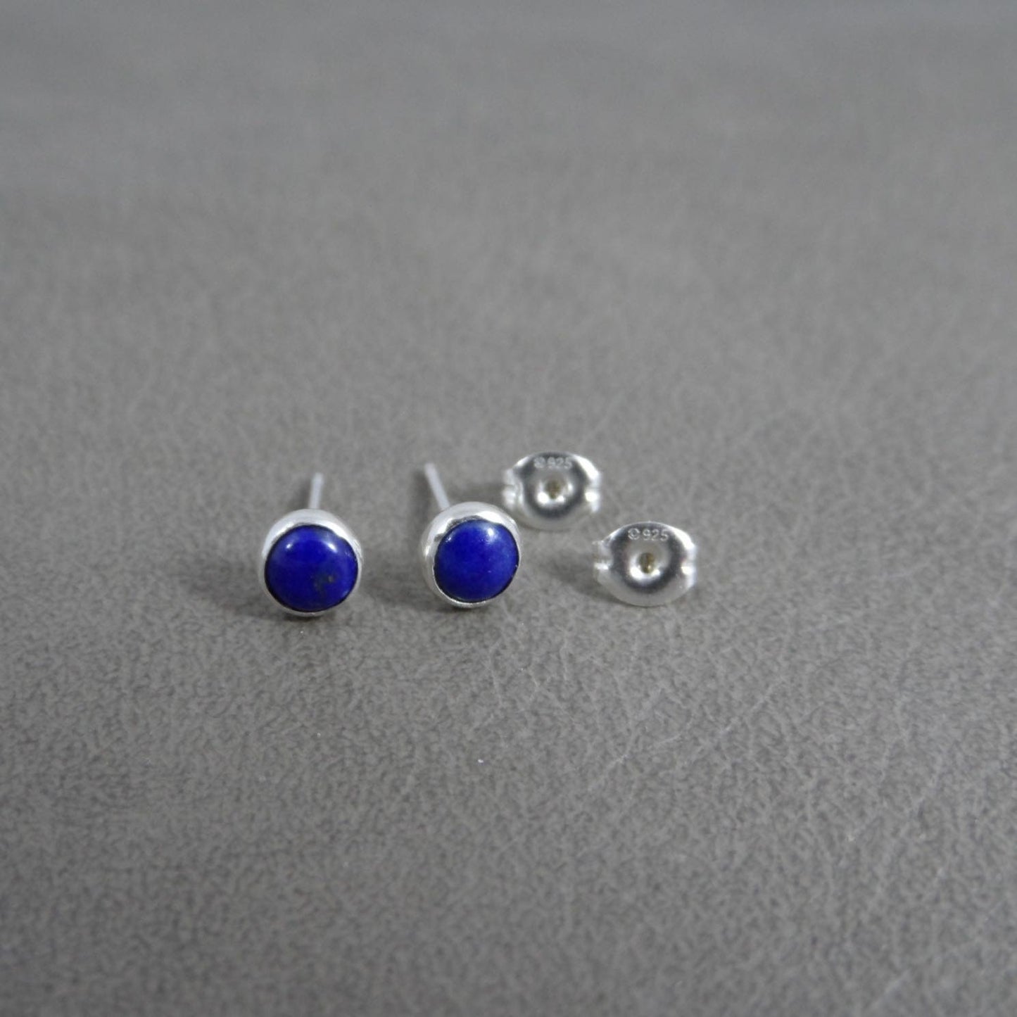 Lapis Stud Earrings in Sterling Silver-5mm