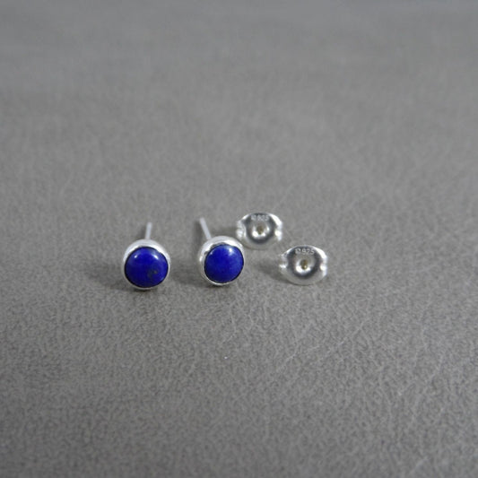 Lapis Stud Earrings in Sterling Silver-5mm