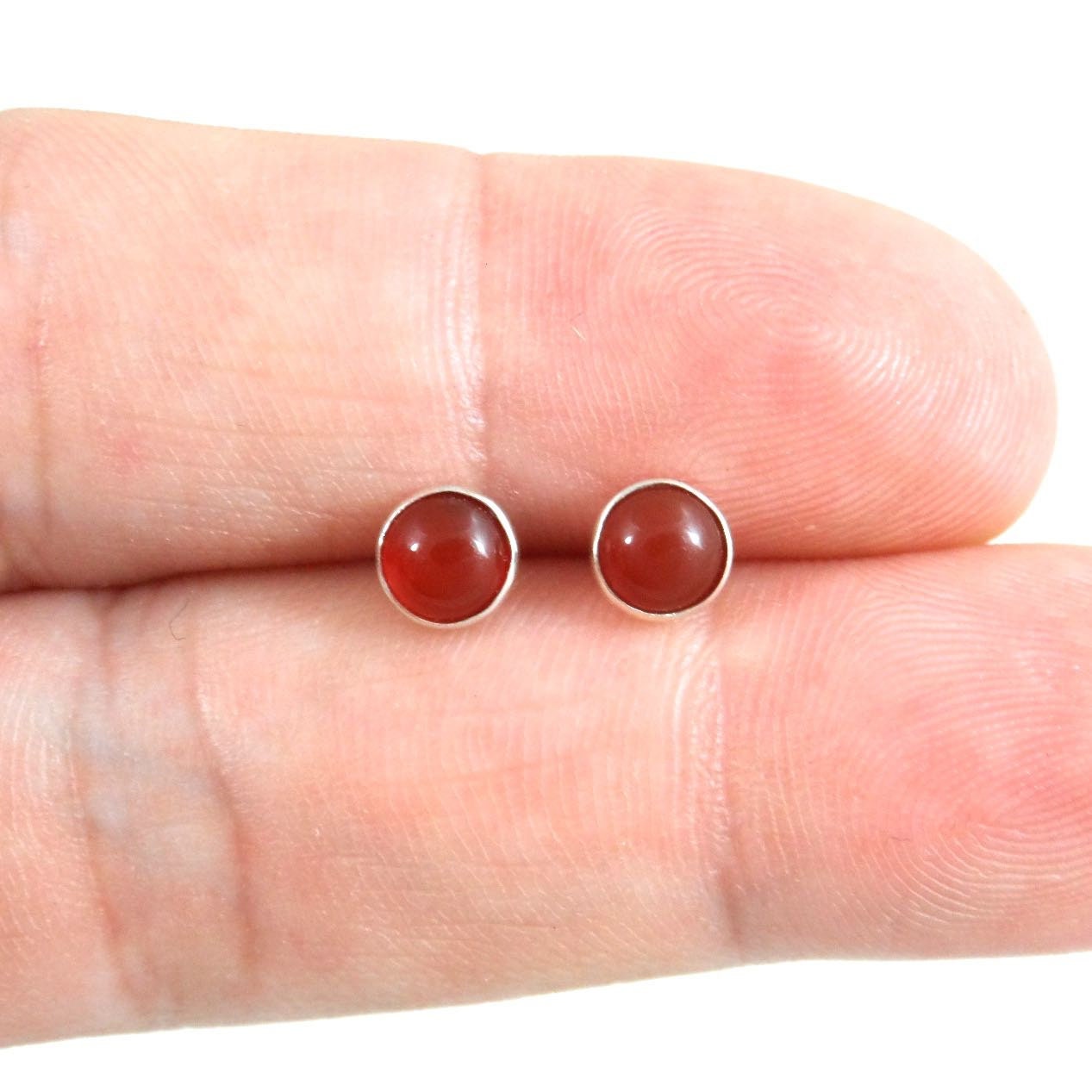 Carnelian Stud Earrings in Sterling Silver-5mm