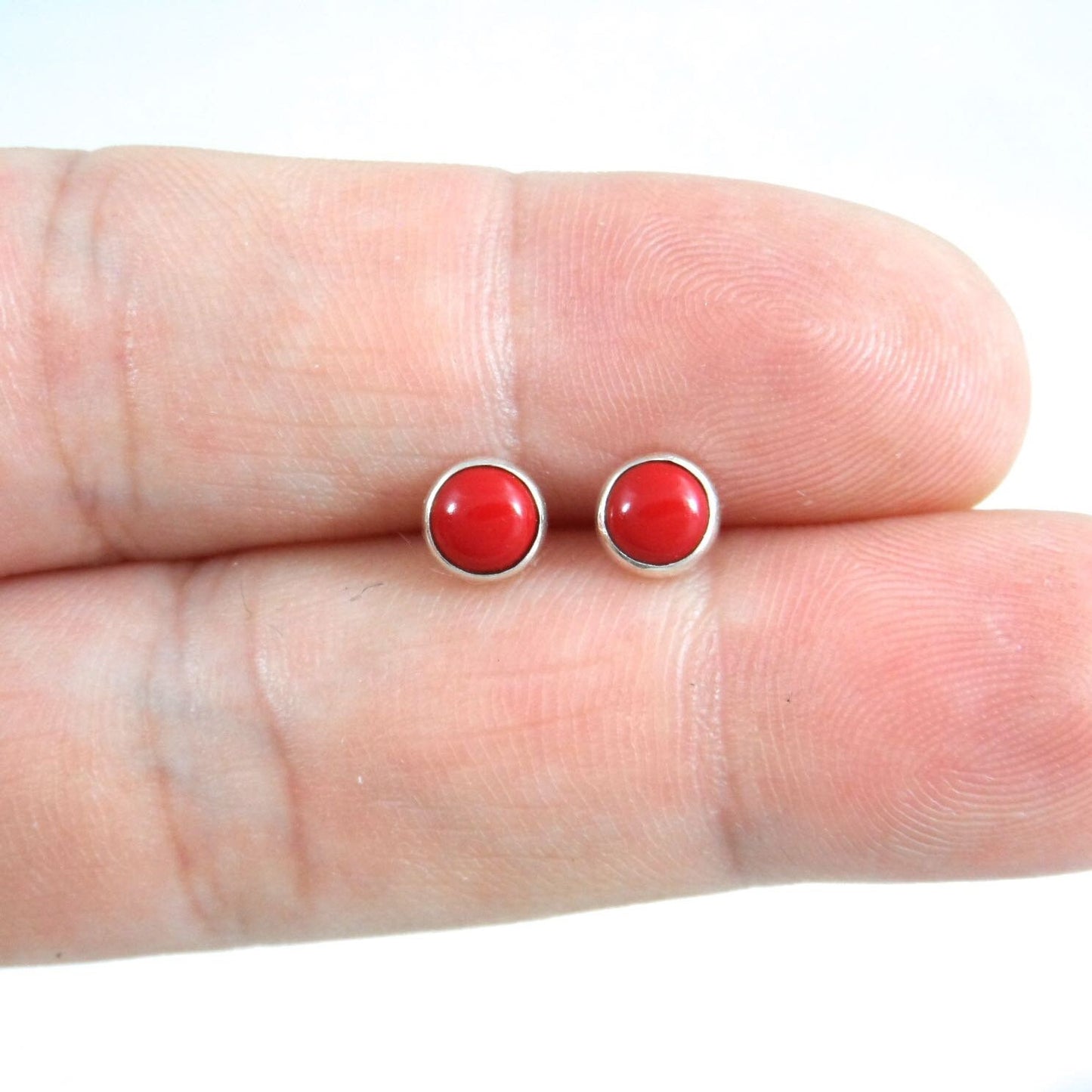 Coral Stud Earrings in Sterling Silver-5mm