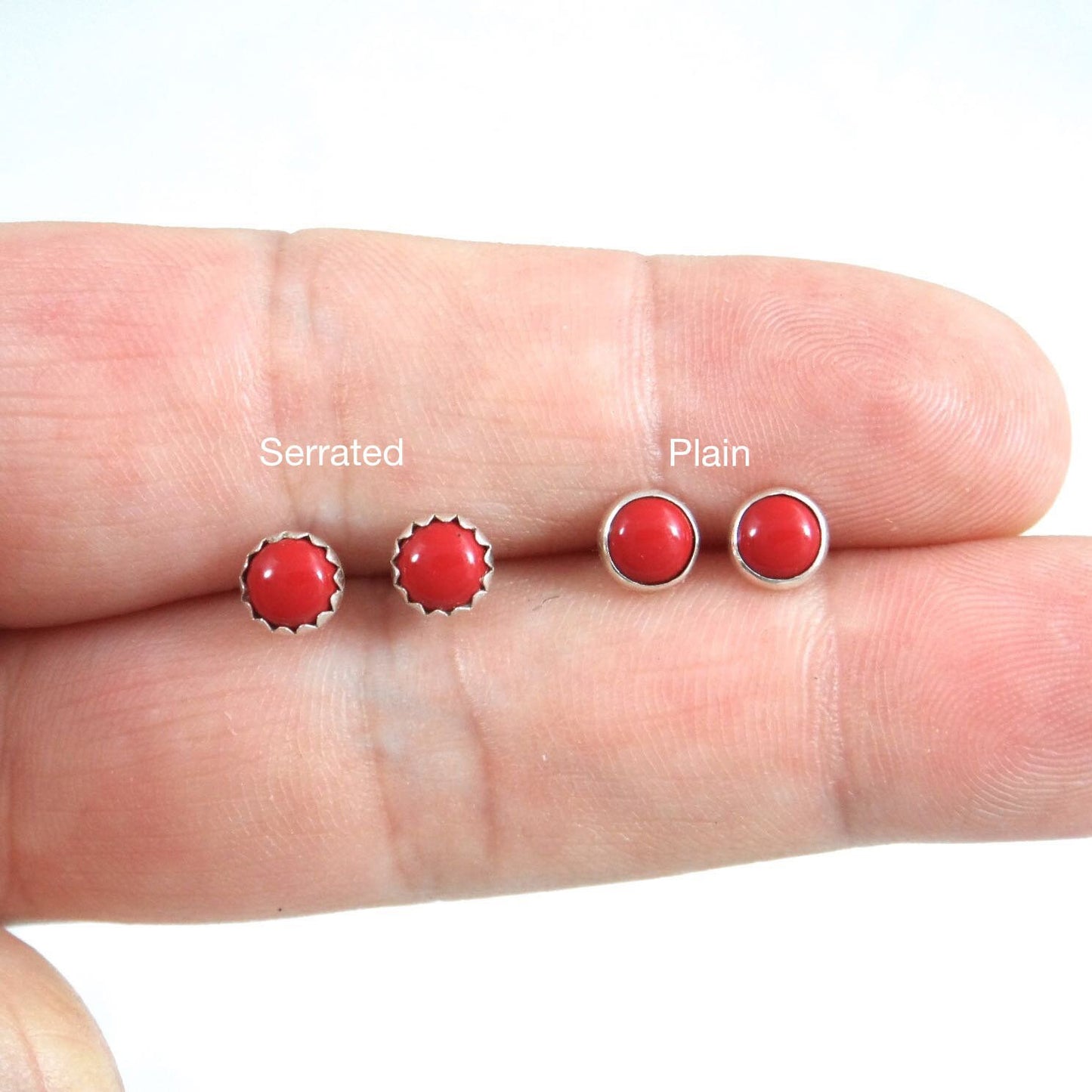 Coral Stud Earrings in Sterling Silver-5mm