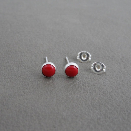 Coral Stud Earrings in Sterling Silver-5mm