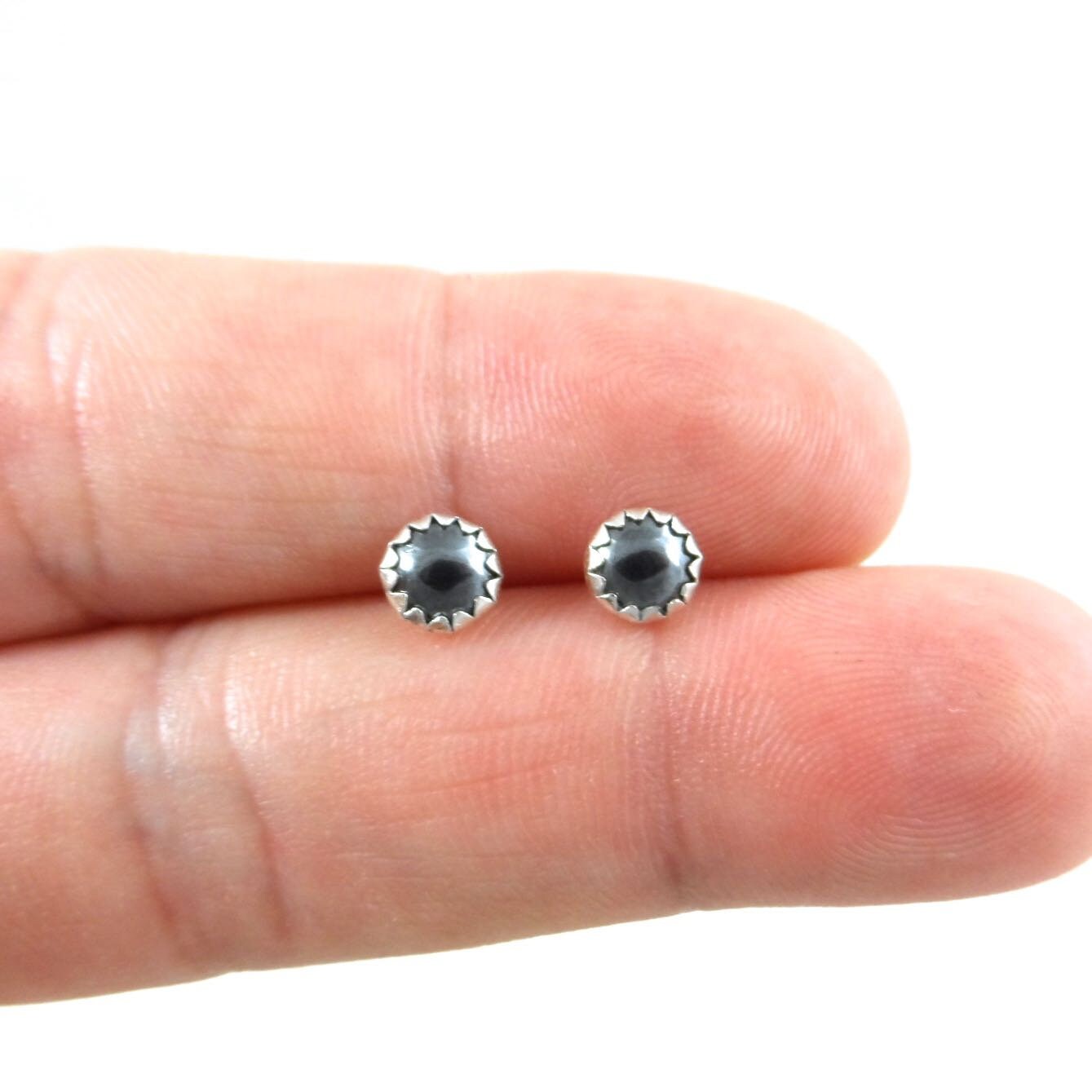 Hematite Stud Earrings in Sterling Silver-5mm