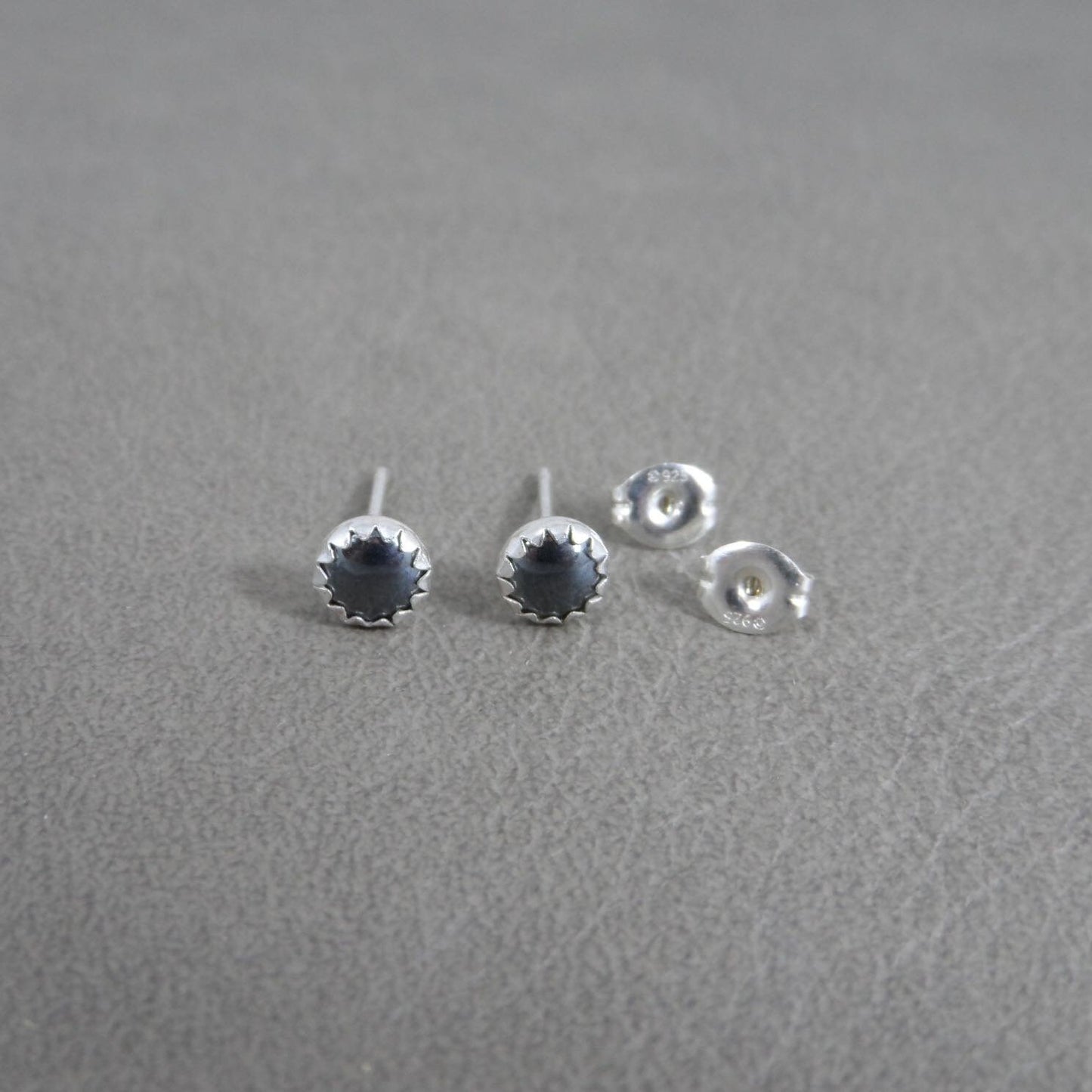 Hematite Stud Earrings in Sterling Silver-5mm