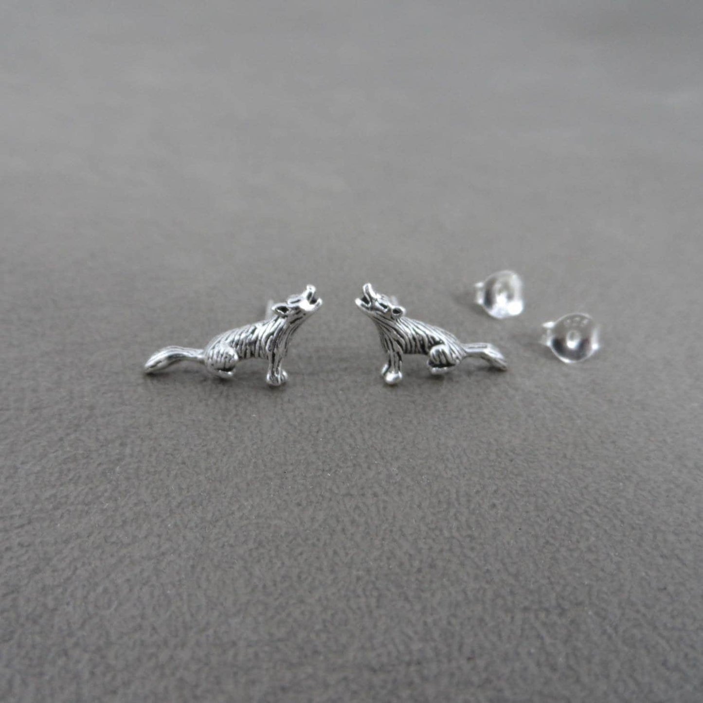 Wolf Earrings In Sterling Silver, Howling Wolf Earrings, Wolf Studs, Kids Earrings, Dainty Earrings, Cartilage Stud,Sterling Silver Studs