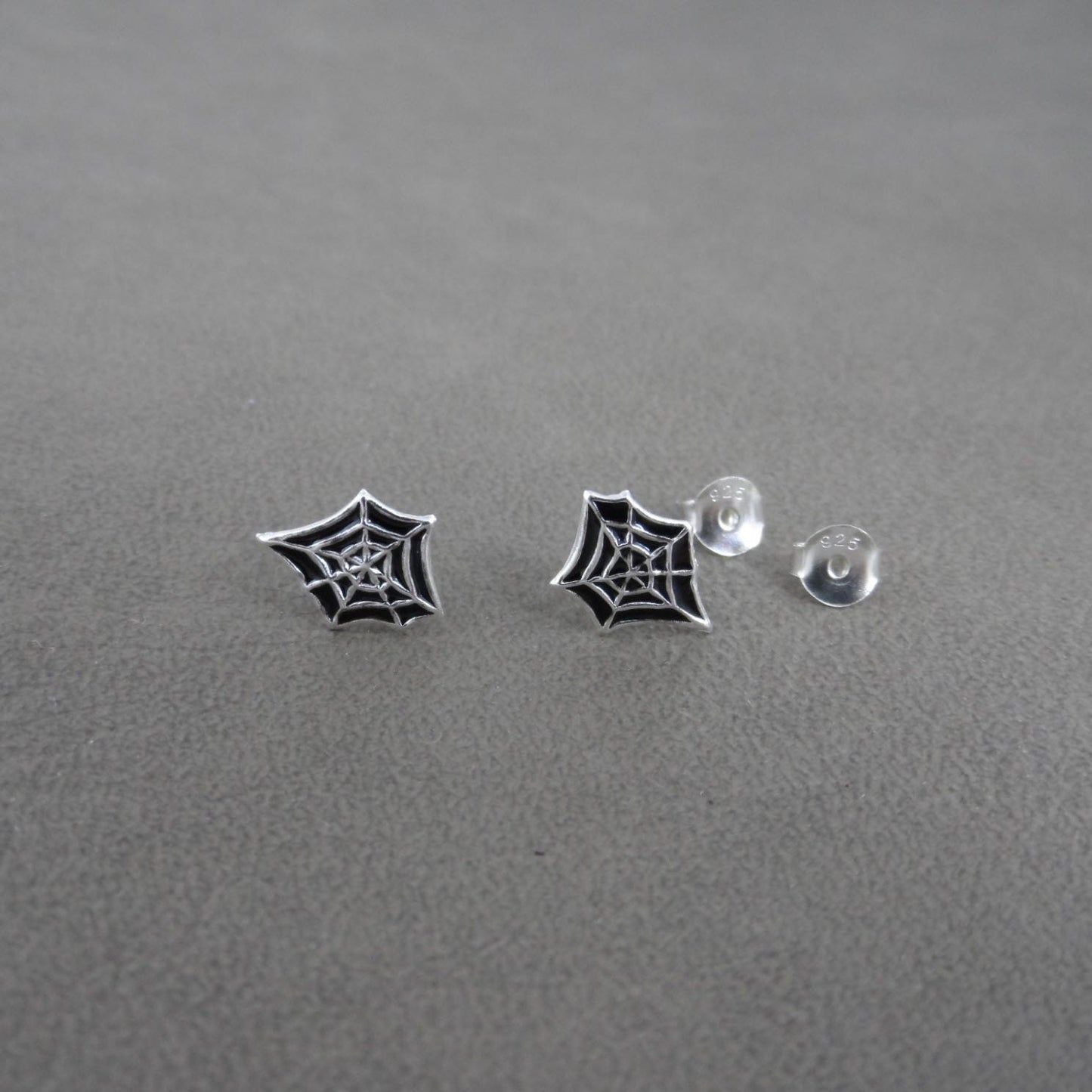 Tiny Spider Web Earrings in Sterling Silver, Spider Web Studs, Silver Spiderweb Studs, Tiny Silver Studs, Sterling Studs, Halloween Earrings