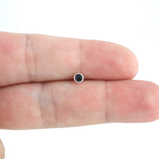 SINGLE Tiny Black Onyx Earrings in Sterling Silver, Black Tiny Earring, Tiny Stud, Single Earring, Sterling Silver Earring, Onyx Earrings