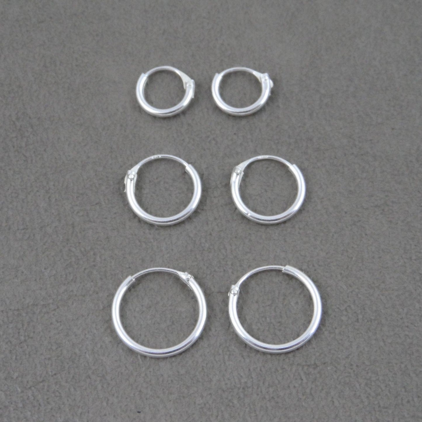 SET of 3 Pairs of Tiny Hoop Sterling Silver Earrings