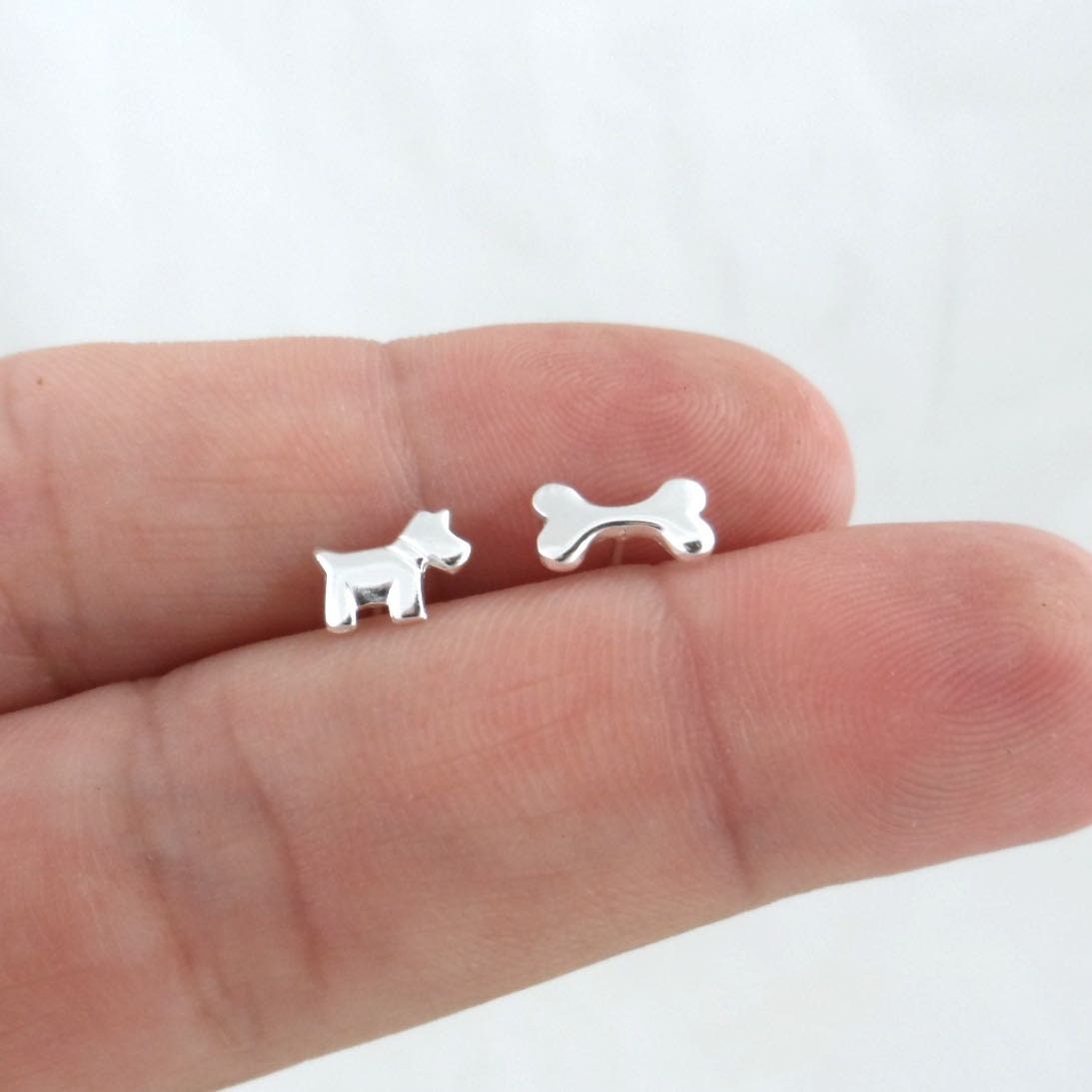 Dog & Bone Earrings in Sterling Silver