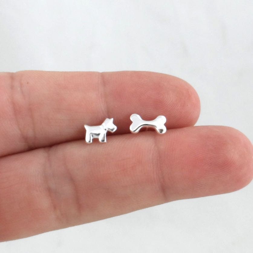 Dog & Bone Earrings in Sterling Silver