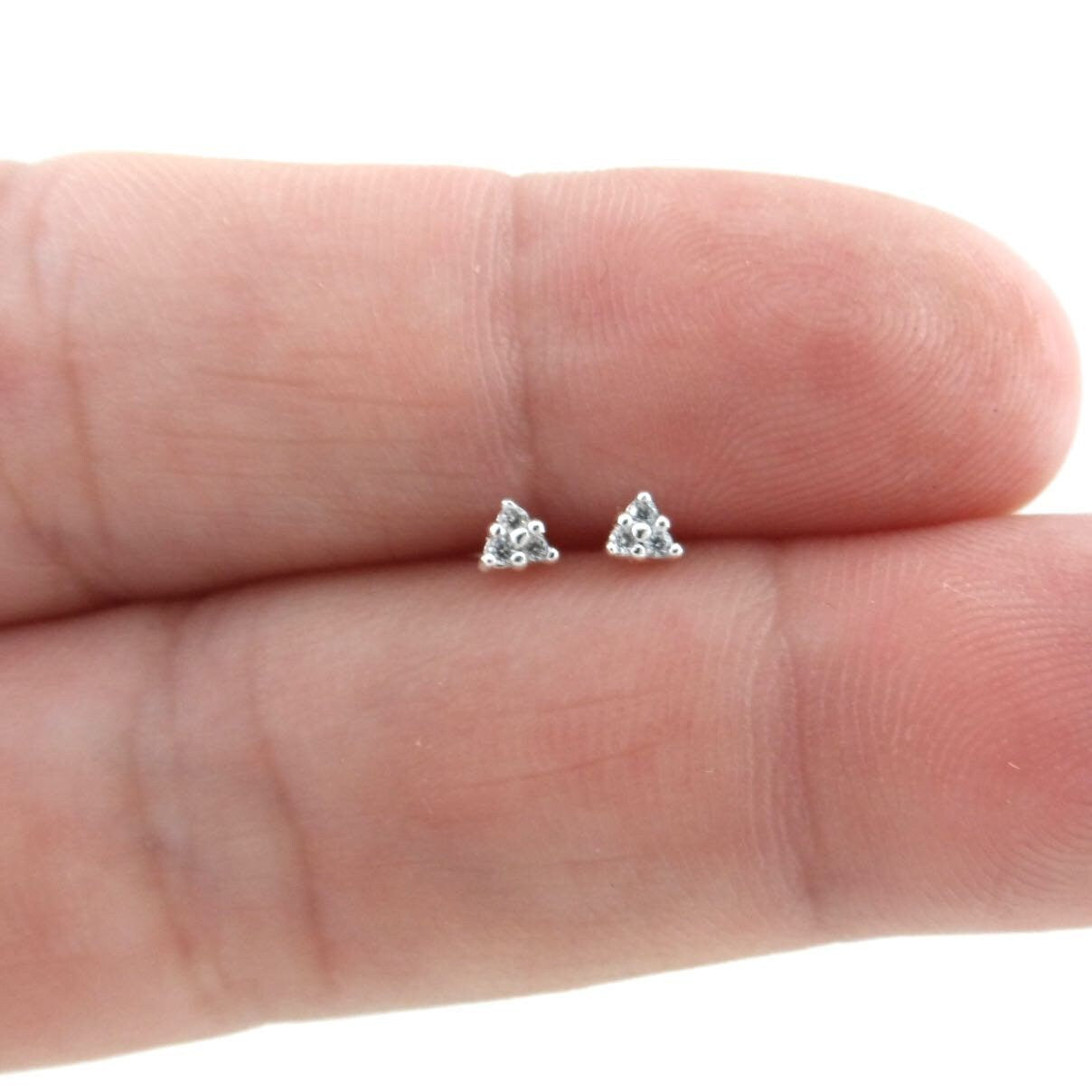 Tiny Studs in Sterling Silver, Tiny CZ Earrings, Cartilage Studs, Helix Studs, Tiny Earrings, Triangle Studs, Cartilage Earrings, Dainty