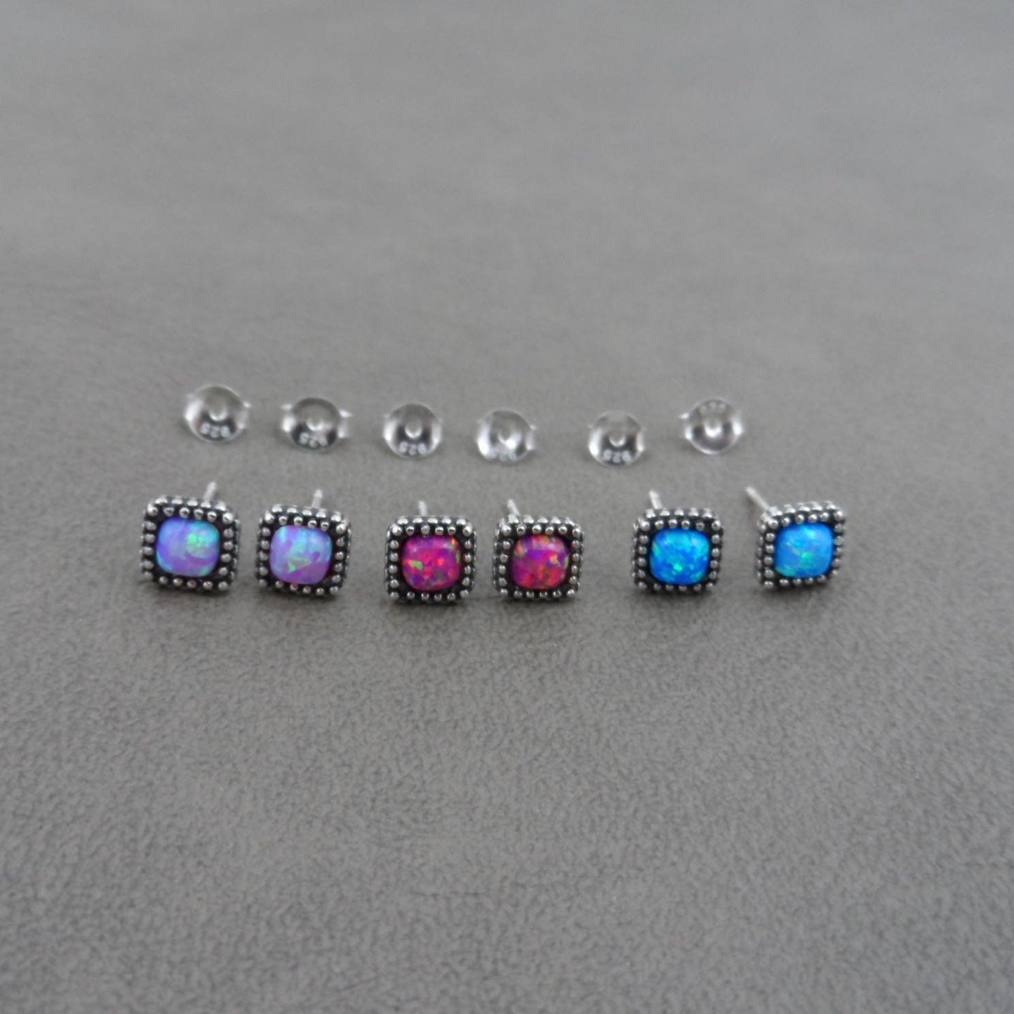 Square Opal Earrings in Sterling Silver