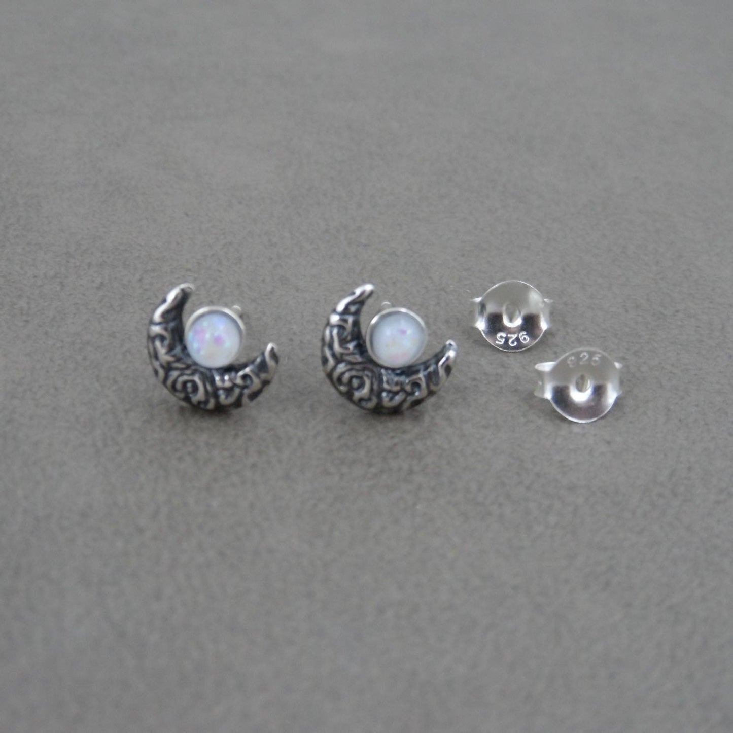 Opal Moon Earrings in Sterling Silver