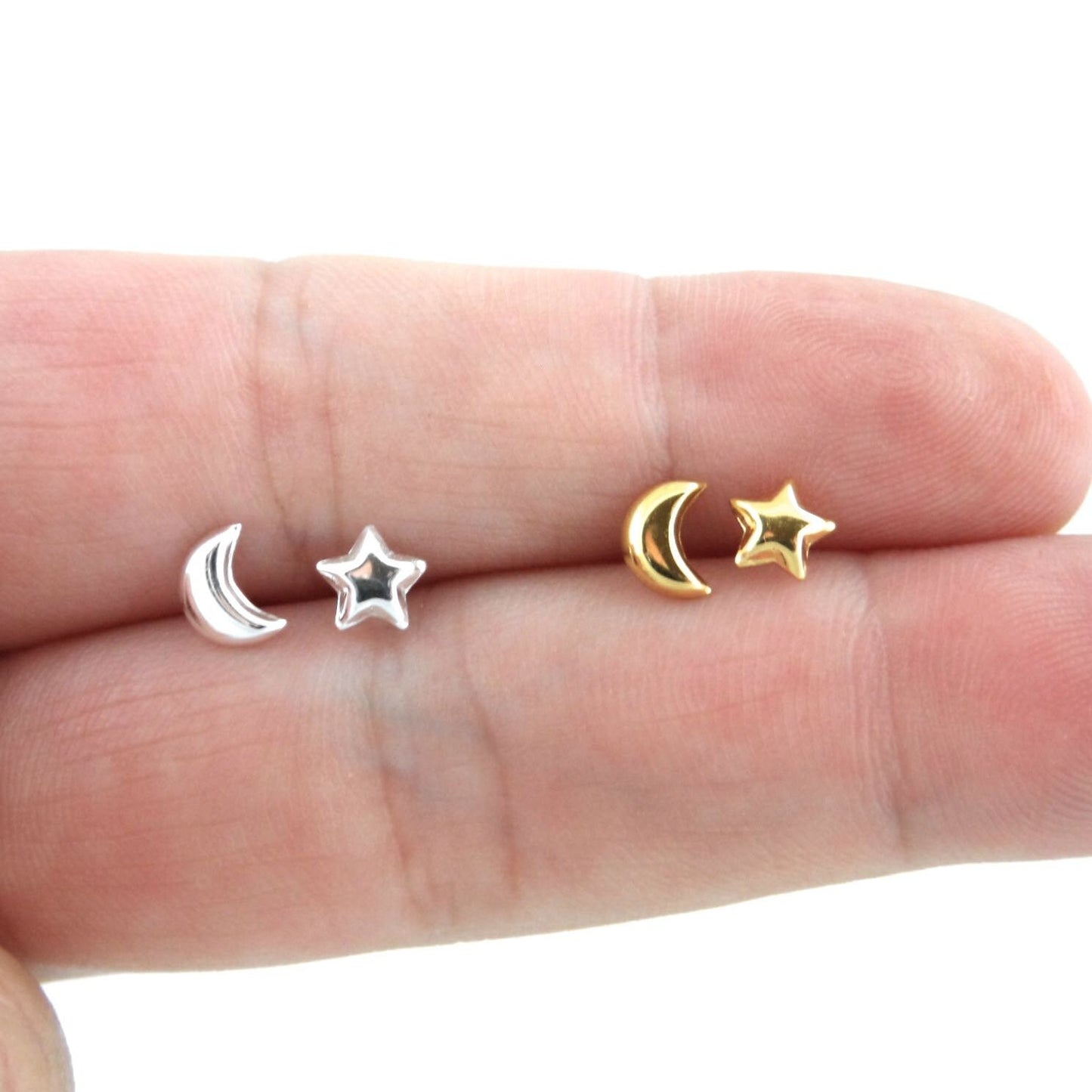 Star & Moon Sterling Silver Stud Earrings