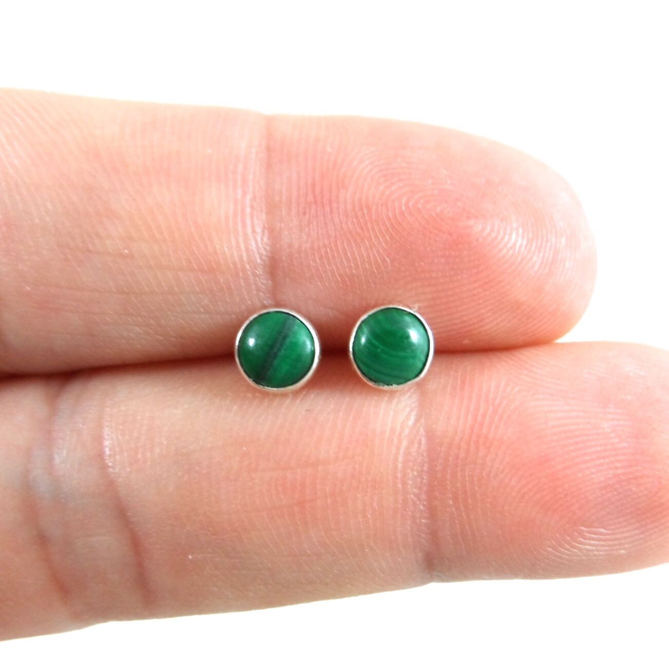 Malachite Stud Earrings in Sterling Silver-5mm