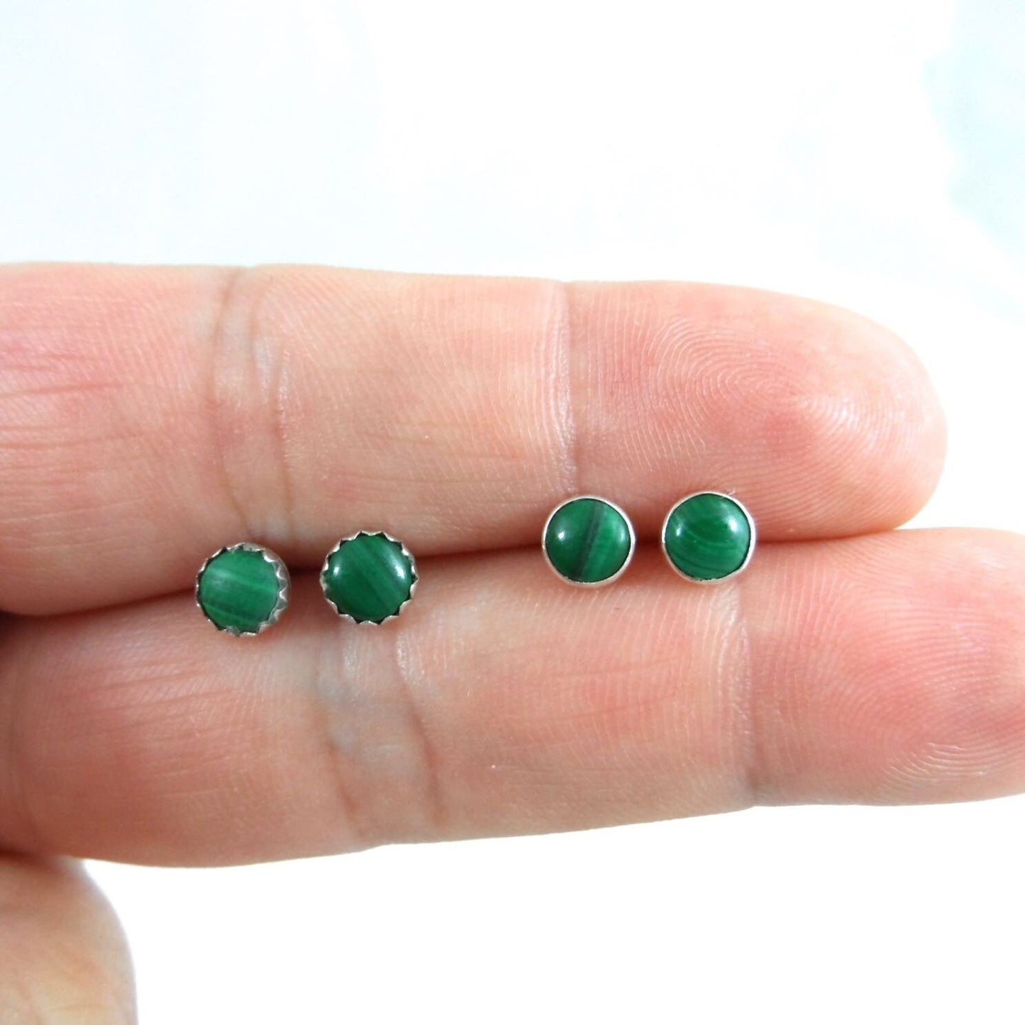 Malachite Stud Earrings in Sterling Silver-5mm