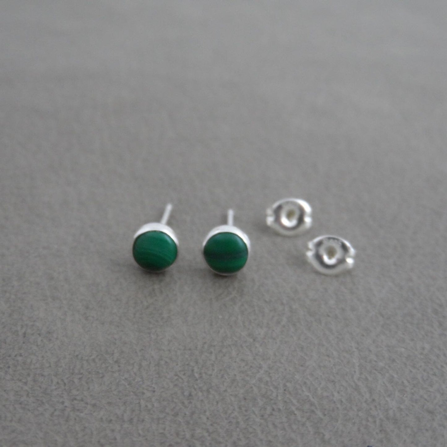 Malachite Stud Earrings in Sterling Silver-5mm