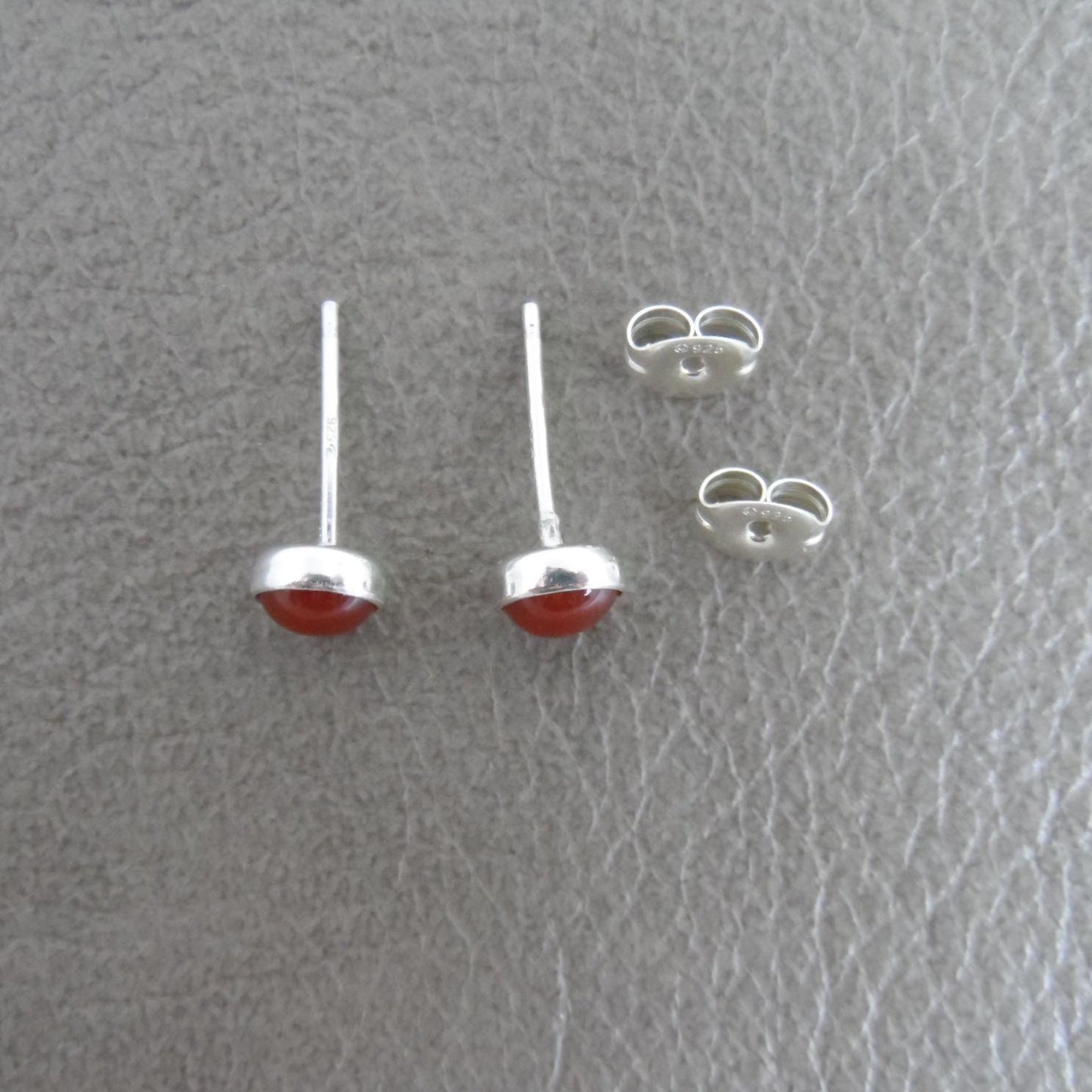 Carnelian Stud Earrings in Sterling Silver-5mm