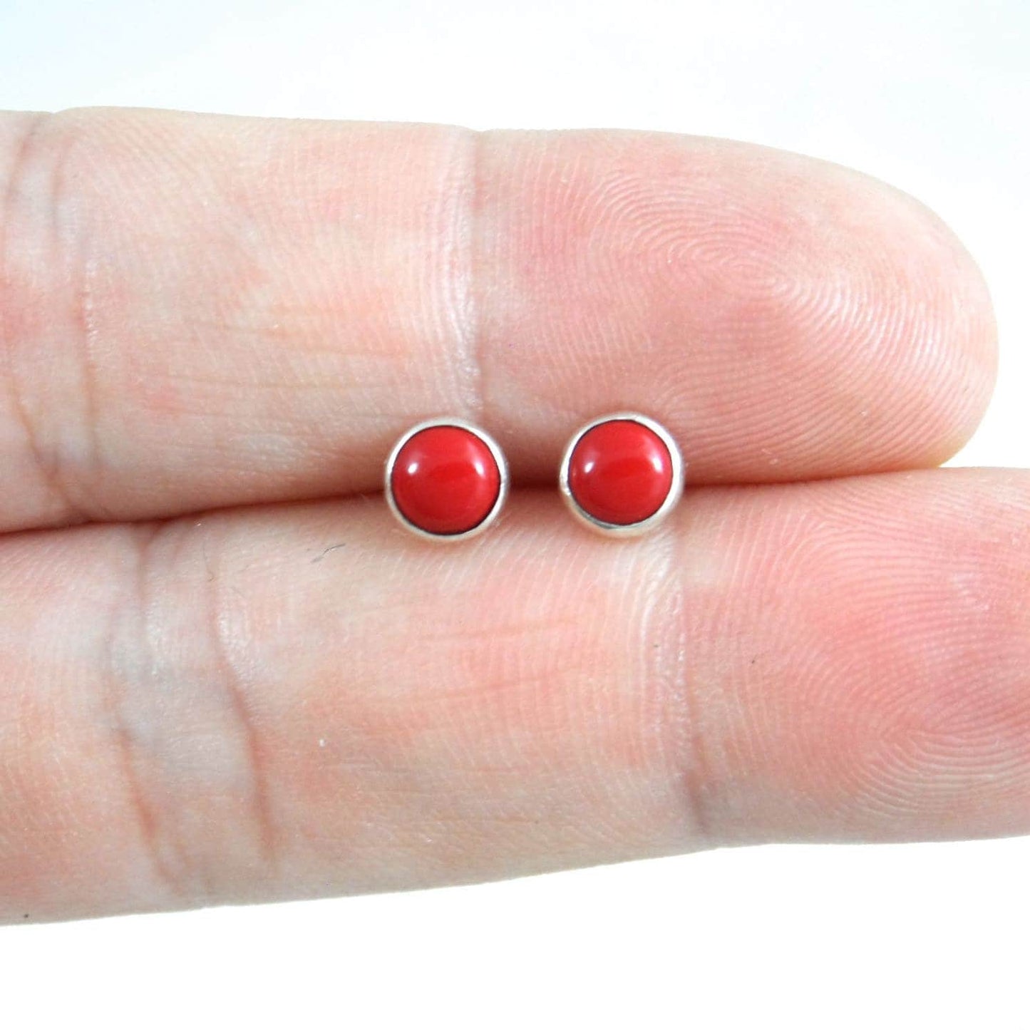 Coral Stud Earrings in Sterling Silver-5mm