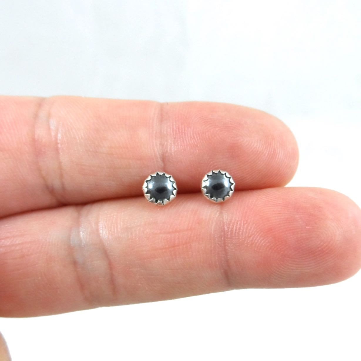 Hematite Stud Earrings in Sterling Silver-5mm