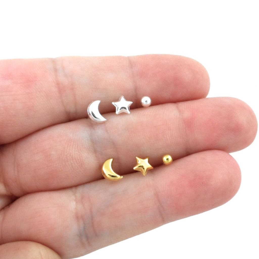 Star & Moon Earrings Set in Sterling Silver