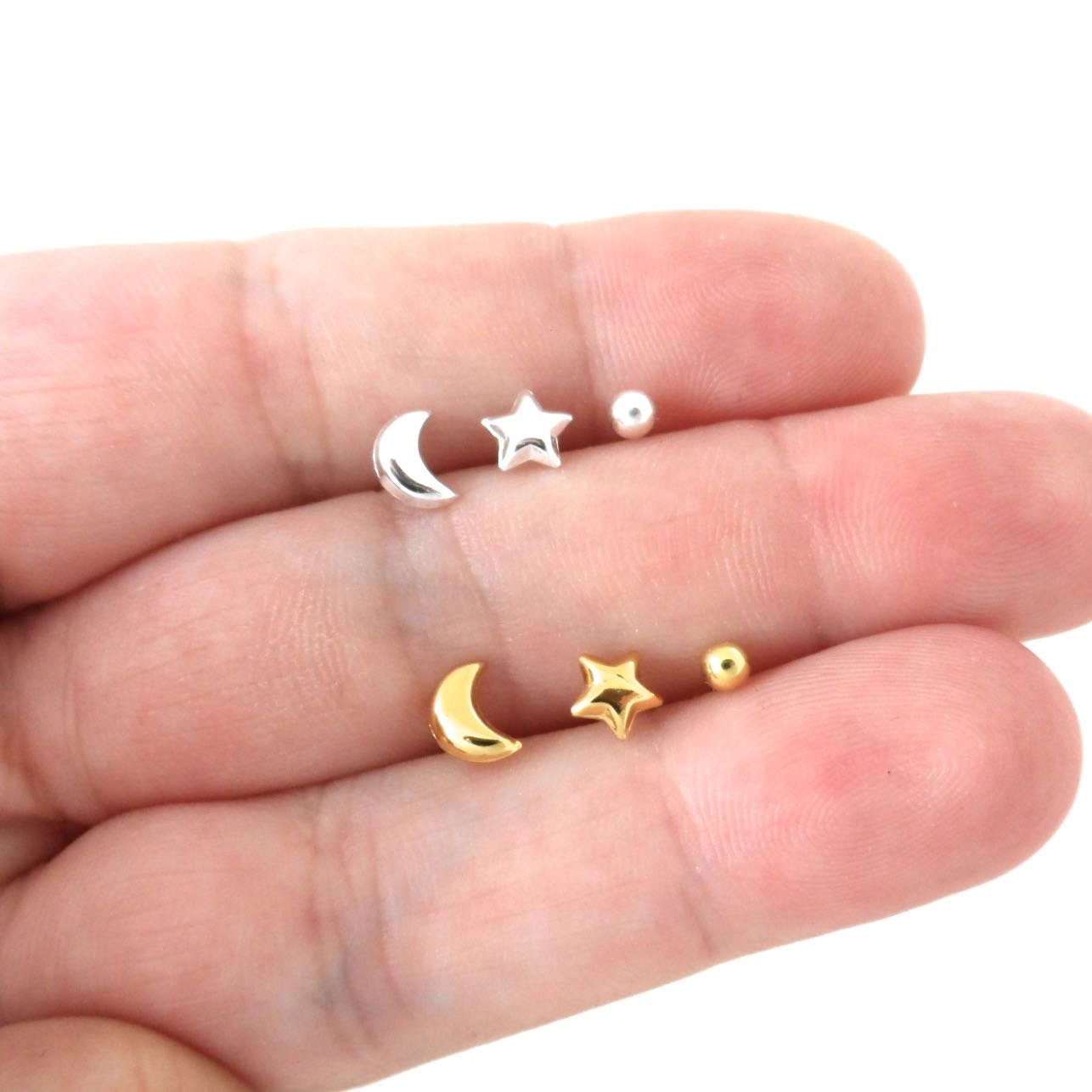 Star & Moon Earrings Set in Sterling Silver