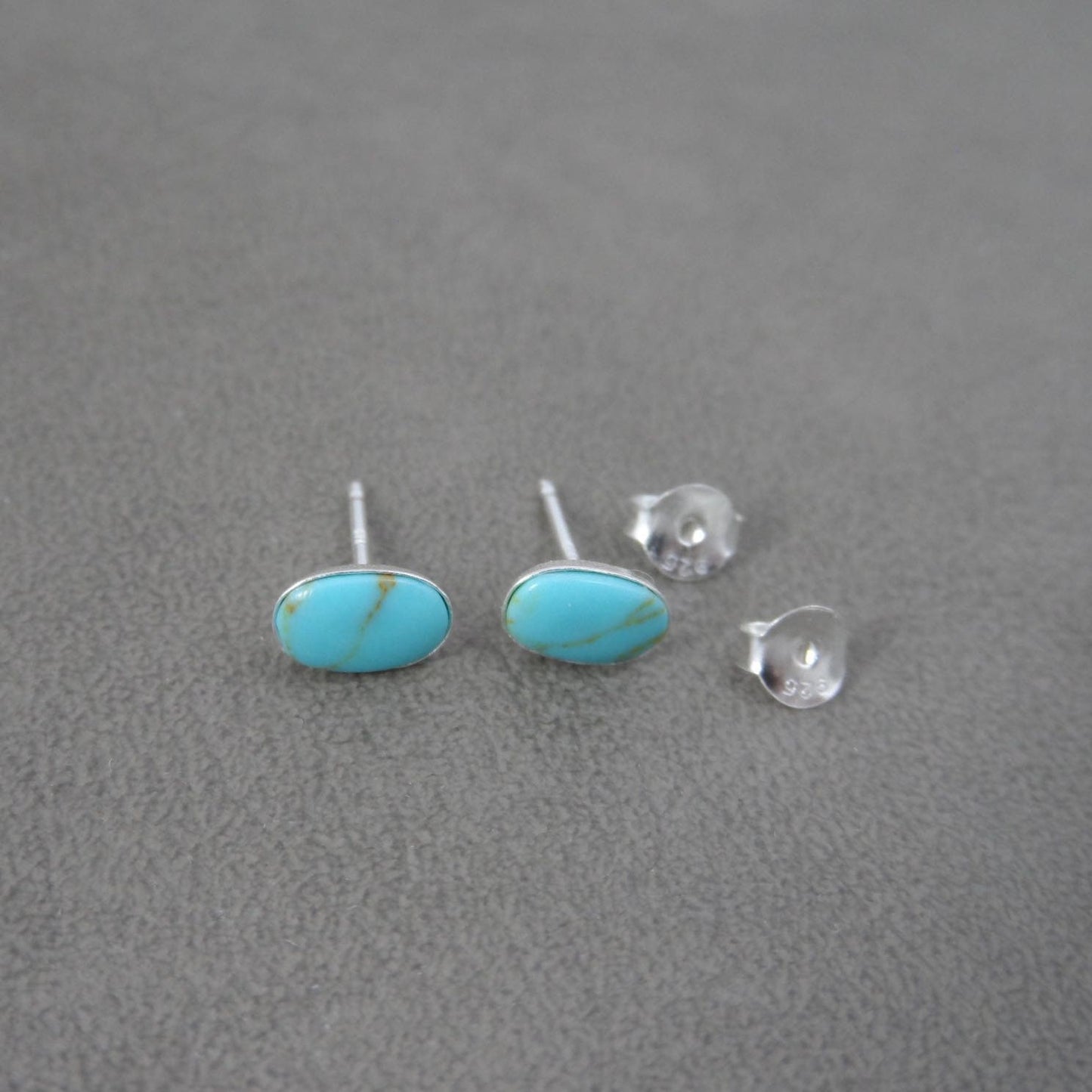 Turquoise Stud Earrings in Sterling Silver, Turquoise Earrings, Oval Turquoise Earrings, Minimalist Earrings, Turquoise Stone Studs