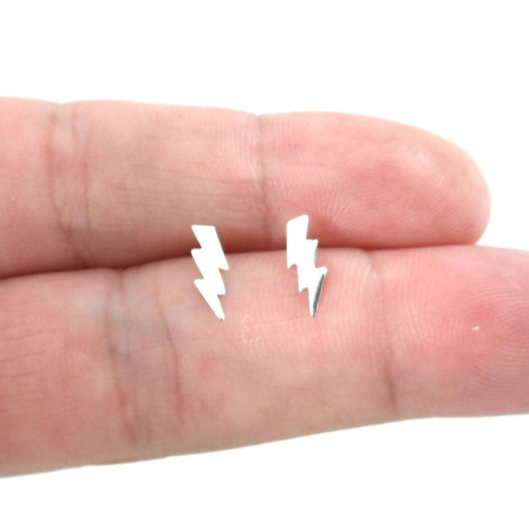 Lightning Bolt Silver Stud Earrings