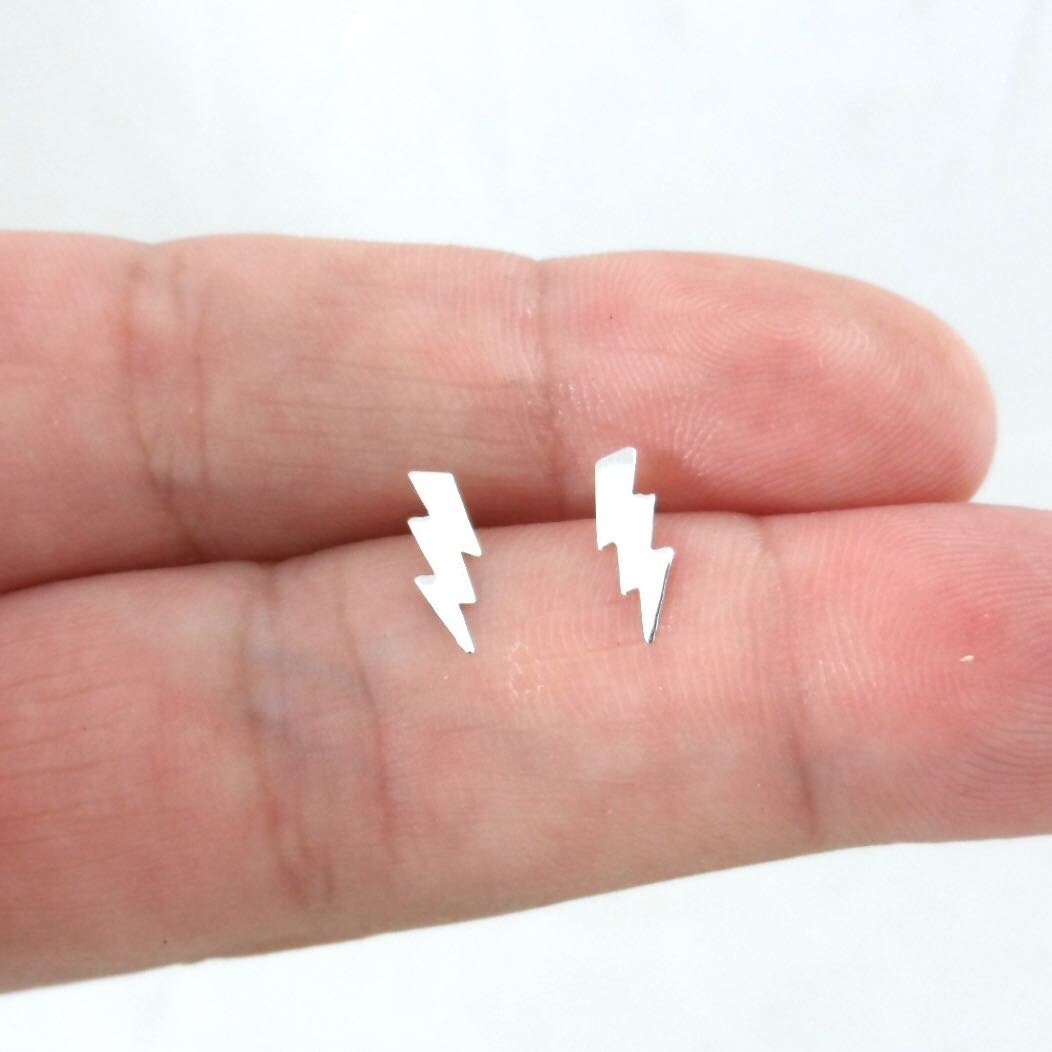 Lightning Bolt Silver Stud Earrings