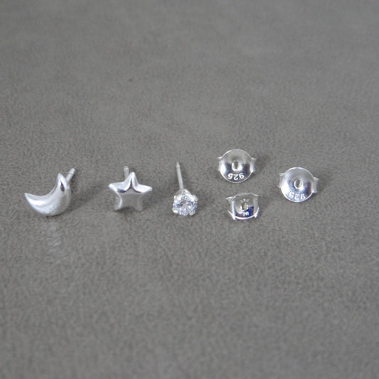 3 SINGLE Star & Moon Studs