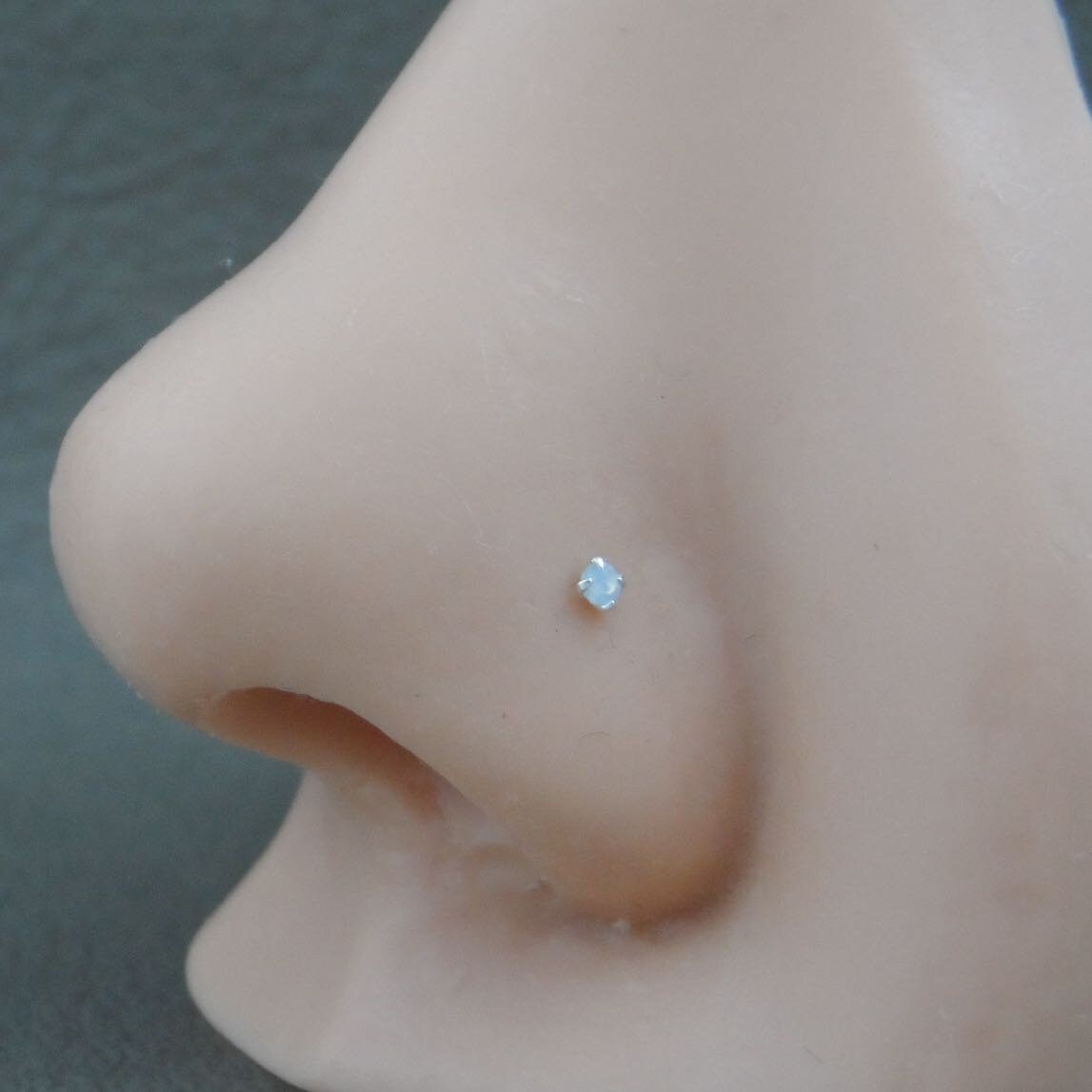 Tiny Opal Nose Stud in Sterling Silver, Tiny Opal Stud, 2mm Nose Stud, Multiple Piercings, Opal Nose Stud, Tiny Nose Stud, Body Piercing