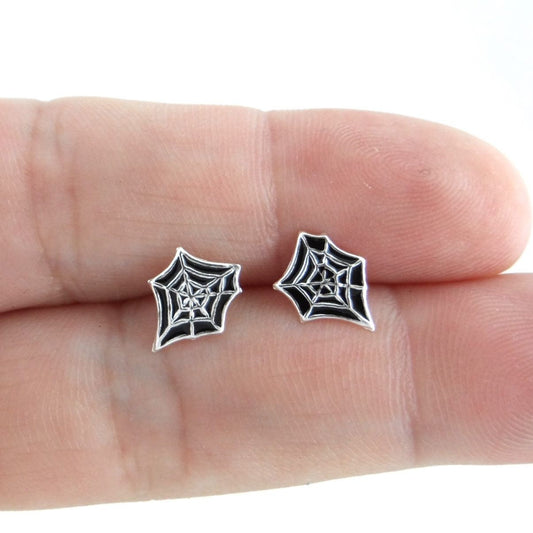 Tiny Spider Web Earrings in Sterling Silver, Spider Web Studs, Silver Spiderweb Studs, Tiny Silver Studs, Sterling Studs, Halloween Earrings