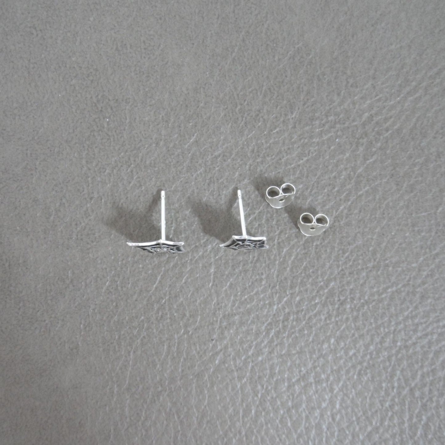 Tiny Spider Web Earrings in Sterling Silver, Spider Web Studs, Silver Spiderweb Studs, Tiny Silver Studs, Sterling Studs, Halloween Earrings