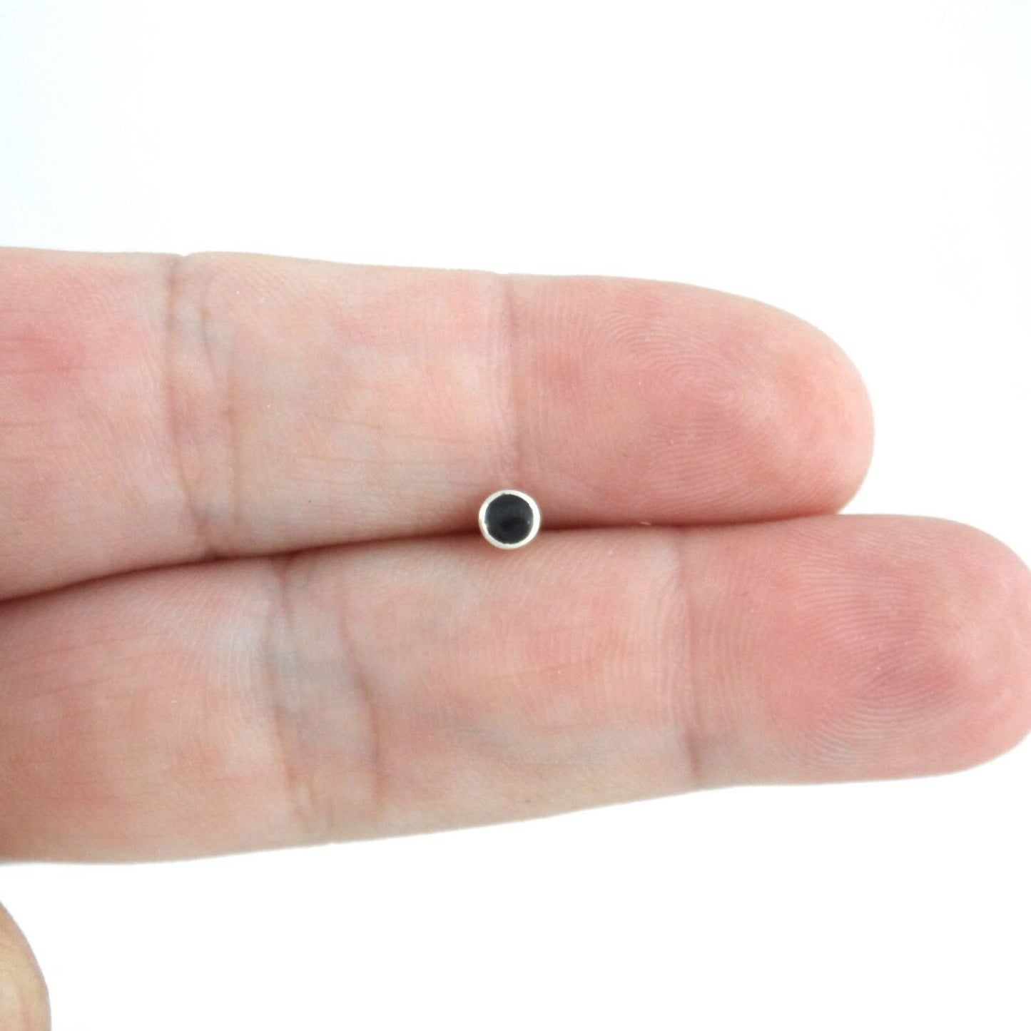 SINGLE Tiny Black Onyx Earrings in Sterling Silver, Black Tiny Earring, Tiny Stud, Single Earring, Sterling Silver Earring, Onyx Earrings