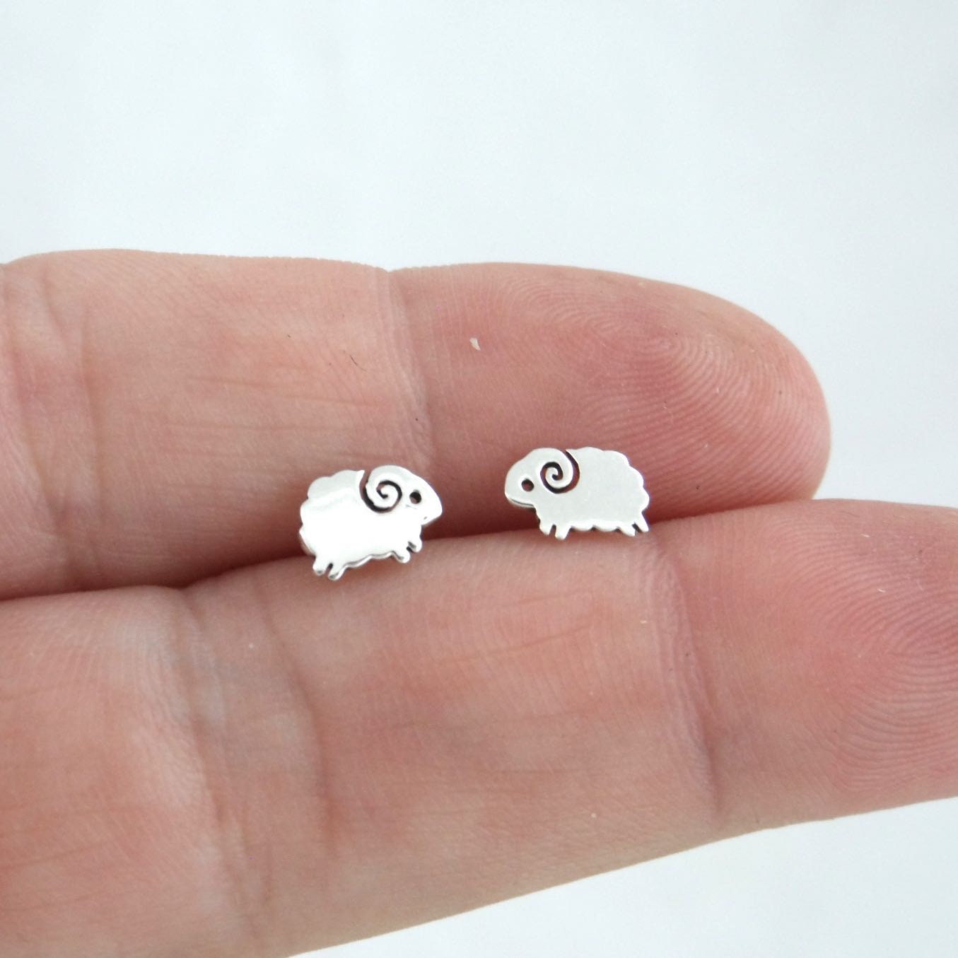 Tiny Sheep Earrings in Sterling Silver, Aries Ram Earrings, Sheep Earrings,Animal Stud Earrings, Kids Earrings, Animal Earrings, Dainty