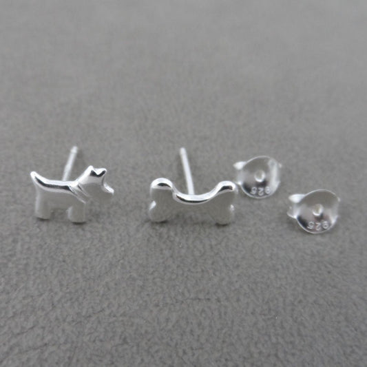 Dog & Bone Earrings in Sterling Silver