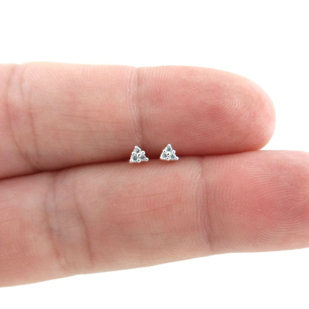 Tiny Studs in Sterling Silver, Tiny CZ Earrings, Cartilage Studs, Helix Studs, Tiny Earrings, Triangle Studs, Cartilage Earrings, Dainty