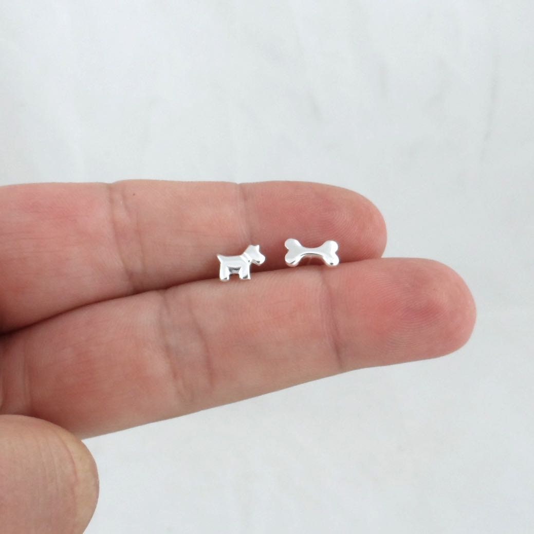 Dog & Bone Earrings in Sterling Silver