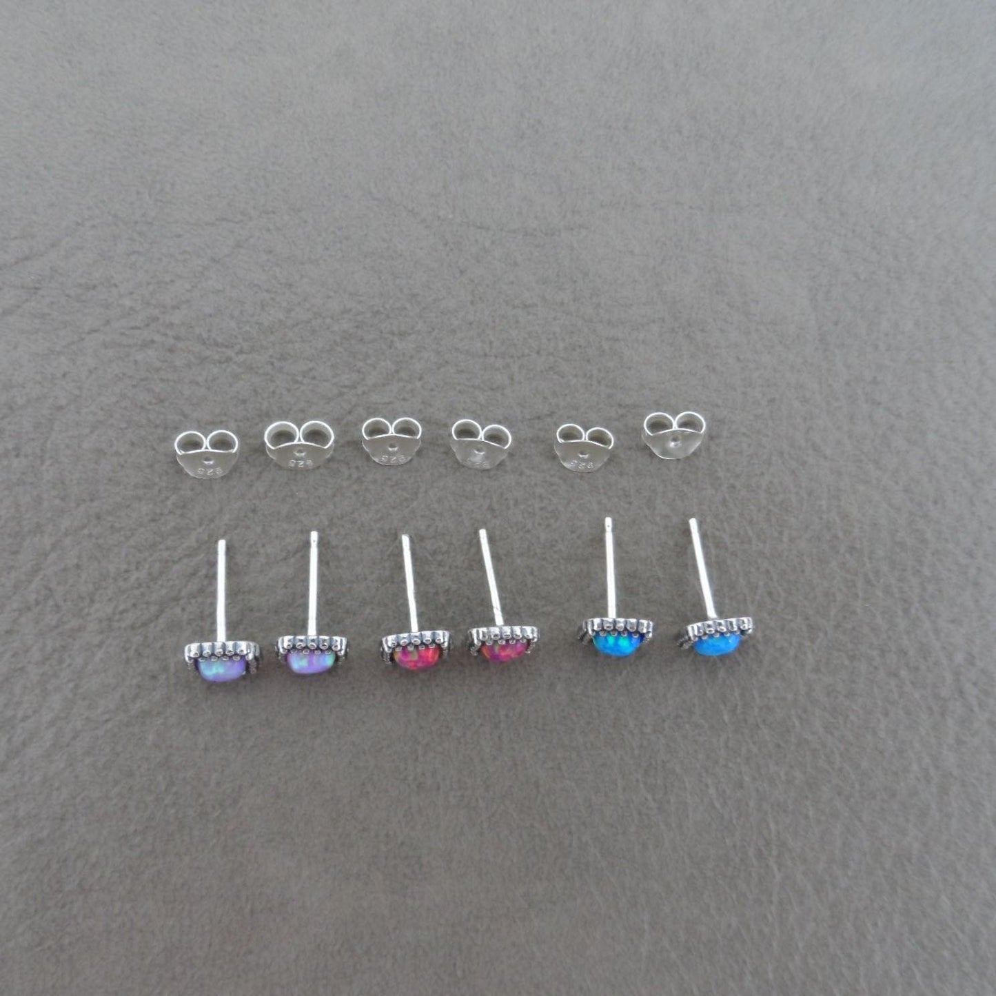 Square Opal Earrings in Sterling Silver