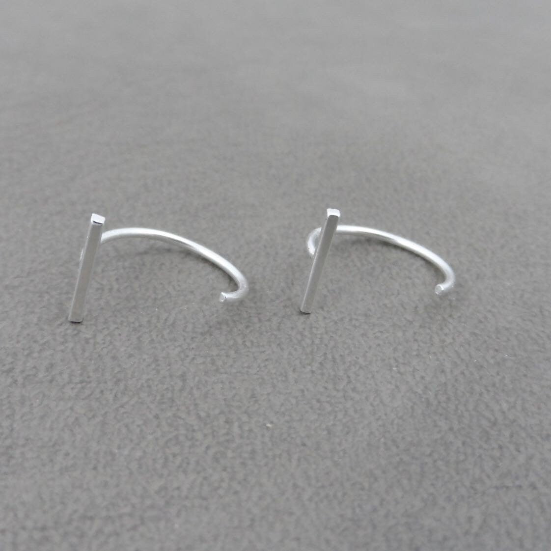 Bar Huggie Hoops in Sterling Silver