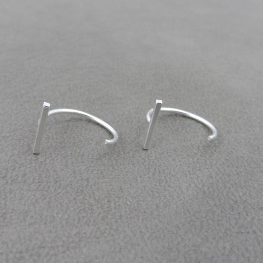 Bar Huggie Hoops in Sterling Silver