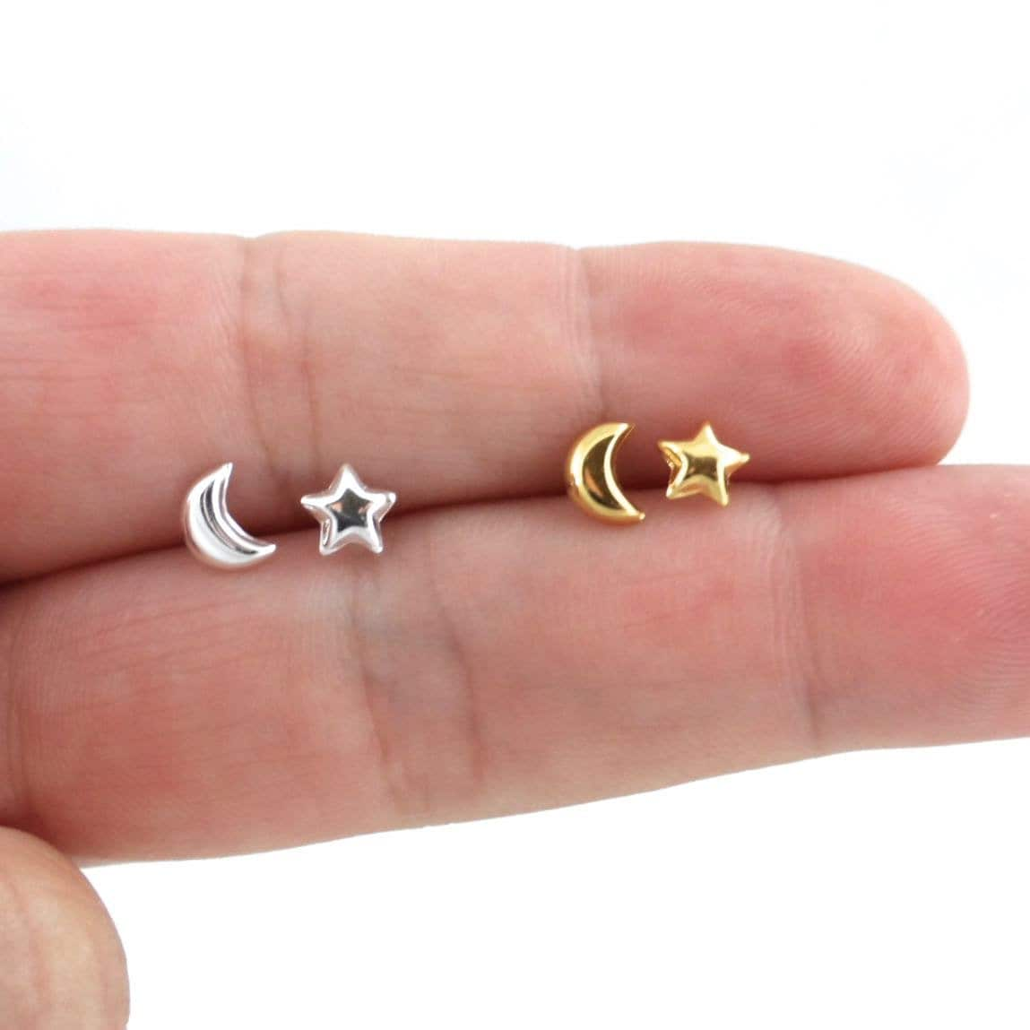 Star & Moon Sterling Silver Stud Earrings