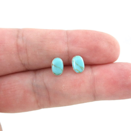 Turquoise Stud Earrings in Sterling Silver, Turquoise Earrings, Oval Turquoise Earrings, Minimalist Earrings, Turquoise Stone Studs