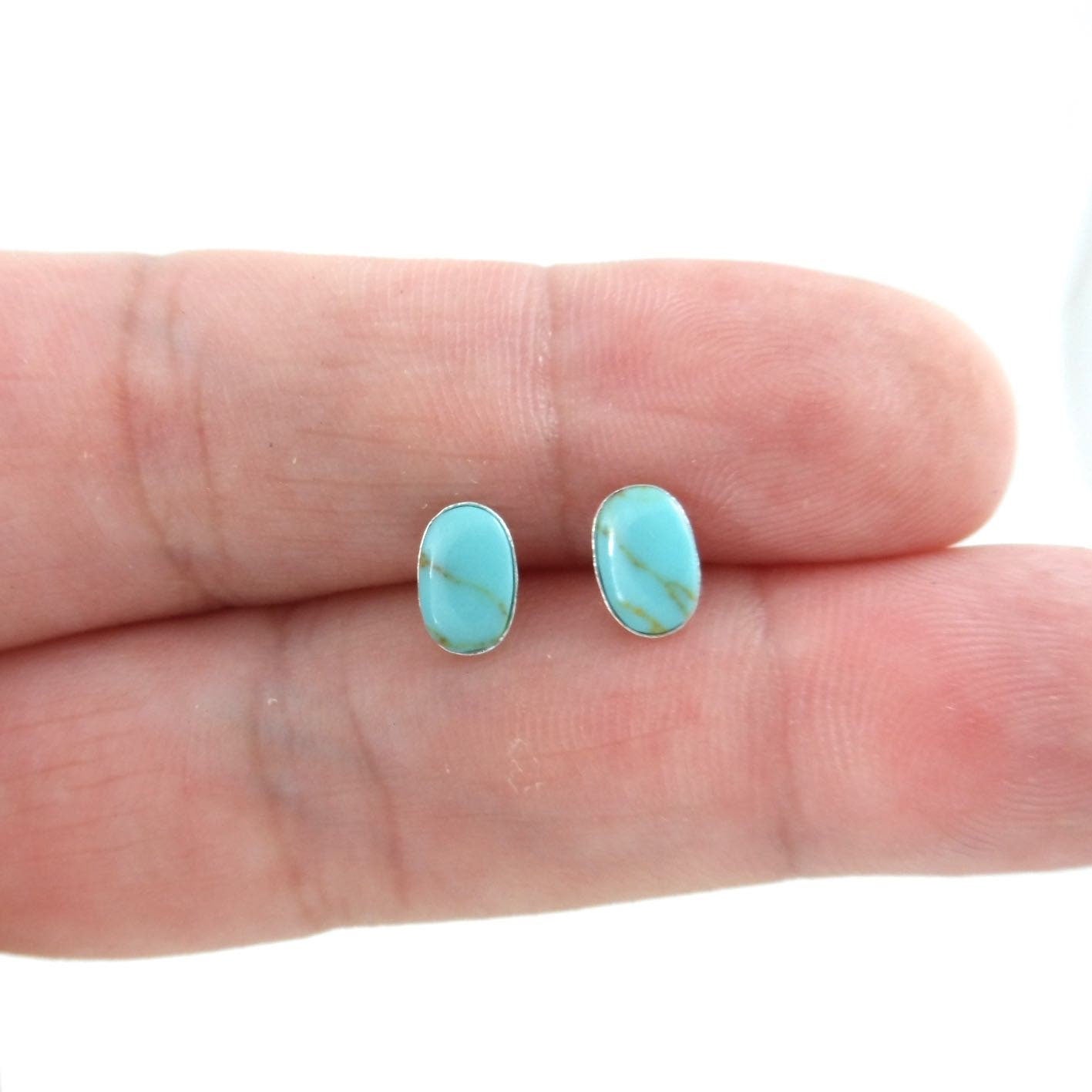 Turquoise Stud Earrings in Sterling Silver, Turquoise Earrings, Oval Turquoise Earrings, Minimalist Earrings, Turquoise Stone Studs