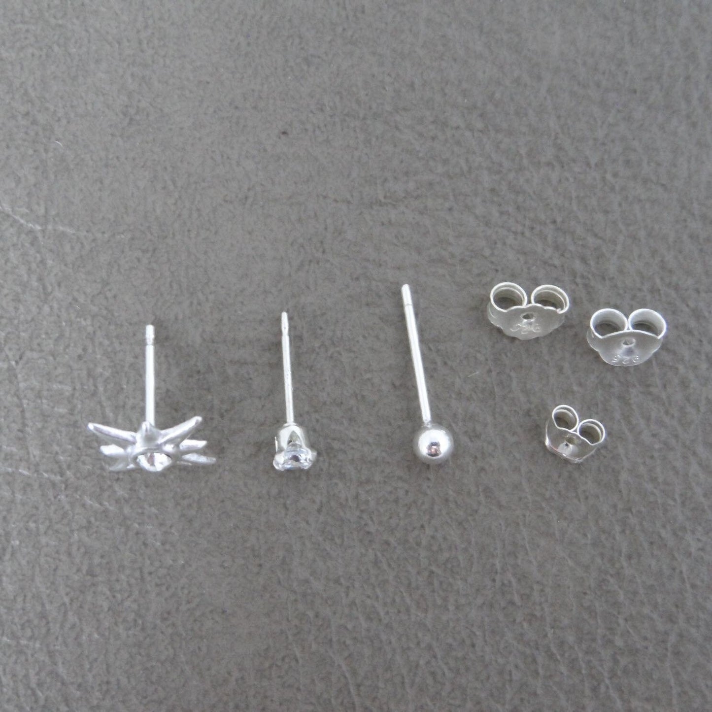 3 SINGLE Earrings-Star, Cubic Zirconia and 3mm Ball Stud