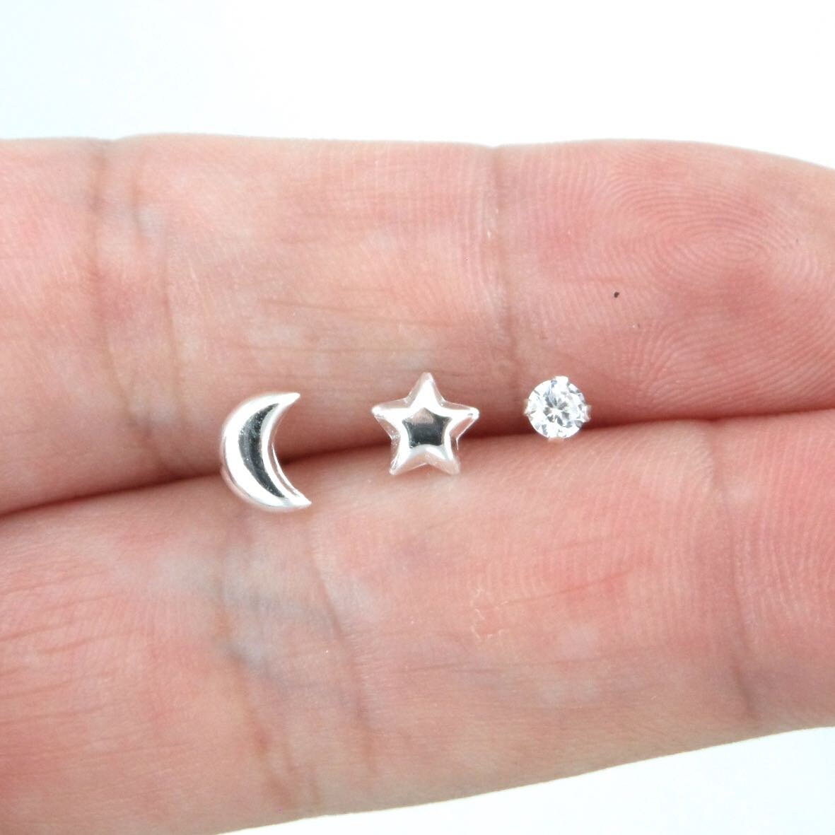 3 SINGLE Star & Moon Studs