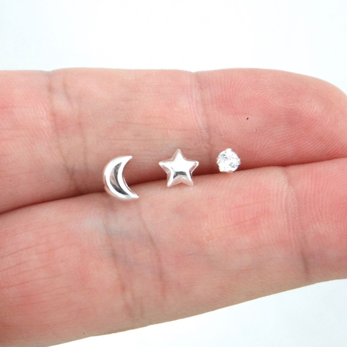 3 SINGLE Star & Moon Studs