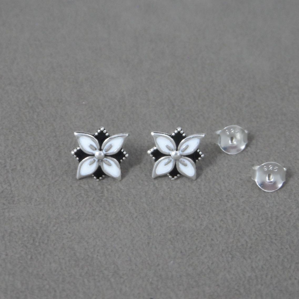 Orchid Flower Sterling Silver Stud Earrings-BW