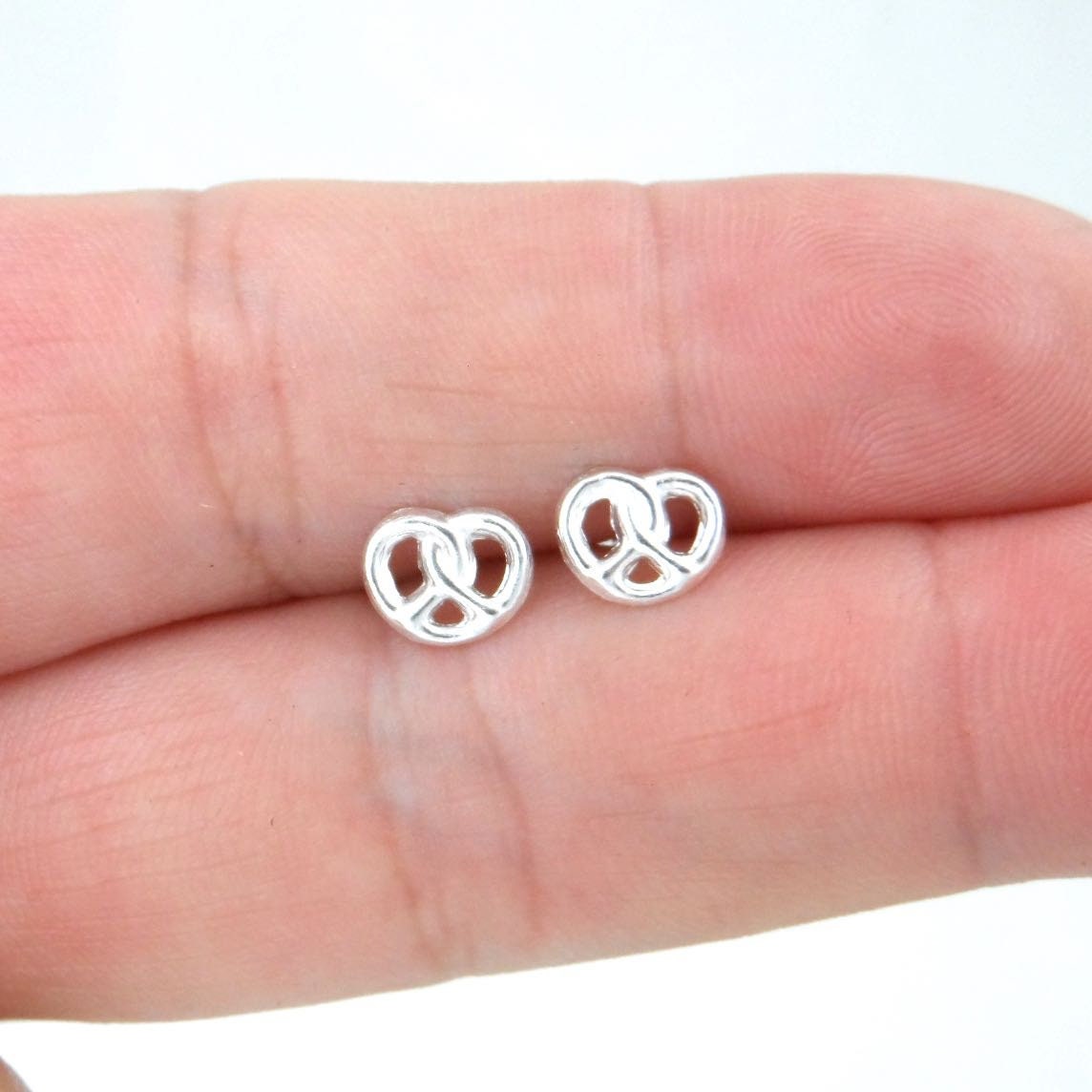 Tiny Pretzel Earrings in Sterling Silver, Pretzel Earrings, Preztel Studs, Food Studs, Tiny Studs, Food Earrings, Dainty Earrings