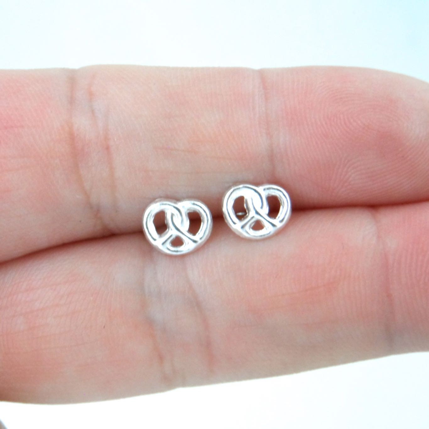 Tiny Pretzel Earrings in Sterling Silver, Pretzel Earrings, Preztel Studs, Food Studs, Tiny Studs, Food Earrings, Dainty Earrings